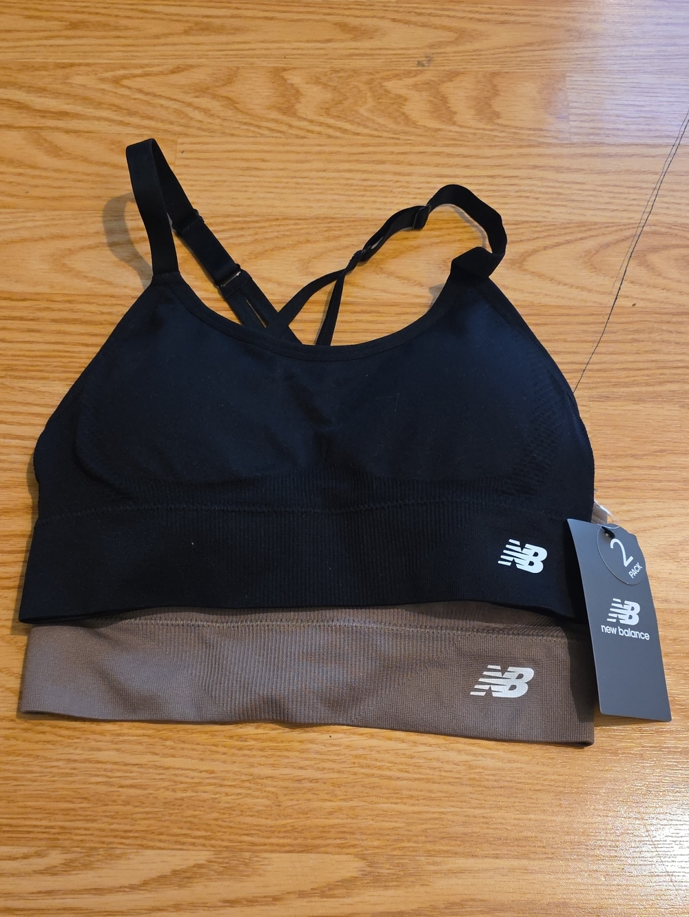 New Balance 2-Pack Seamless Sports Bras — Black & Mushroom